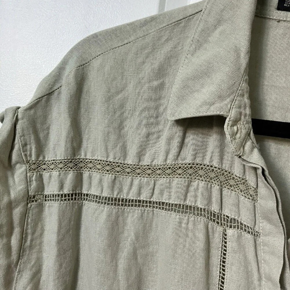 Zara Sage Green Linen Tie Front Romper Lace Khaki Womens L Neutral - Picture 7 of 9